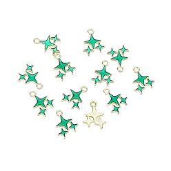 Sea Green Alloy Enamel Pendants, Golden, Star Charm, Sea Green, 17x14.5mm