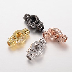 Mixed Color Brass Micro Pave Cubic Zirconia Interlocking Clasps, Cadmium Free & Lead Free, Mixed Color, 23x11x6mm, Hole: 4mm