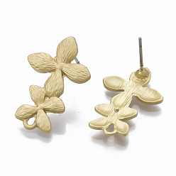 Matte Gold Color Smooth Surface Alloy Stud Earring Findings, with Loop and Steel Pin, Flower, Matte Gold Color, 23x15mm, Hole: 1.4mm, Pin: 0.7mm