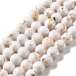 Creamy White Synthetic Turquoise and Sea Shell Assembled Beads Strands, Dyed, Round, Creamy White, 6mm, Hole: 1.2mm, about 65pcs/strand, 15.75''(40cm)