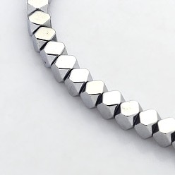 Platinum Plated Electroplate Non-magnetic Synthetic Hematite Beads Strands, Faceted Cube, Platinum Plated, 4x4x4mm, Hole: 1mm, about 103pcs/strand, 15.7 inch