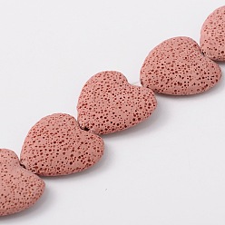 Pink Synthetic Lava Rock Bead Strands, Heart, Dyed, Pink, 27~30x28~30x8~10mm, Hole: 1mm, about 15pcs/strand, 15.3 inch