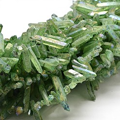Yellow Green Electroplate Natural Nuggets Quartz Crystal Beads Strands, Grade AB, Dyed AB Color Plated, Yellow Green, 20~56x6~8x6~7mm, Hole: 1mm, about 72pcs/strand, 15.4 inch(39.1cm)