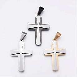 Mixed Color 304 Stainless Steel Pendants, Cross, Mixed Color, 48x33x5.5mm, Hole: 10x6mm