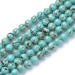 Turquoise Moyen Turquoise synthétique et brins de perles de coquillage, teint, ronde, turquoise moyen, 4mm, Trou: 0.5mm, Environ 95 pcs/chapelet, 15.7 pouce