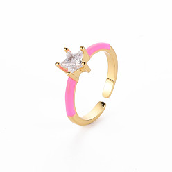 Бледно-Розовый Манжеты с латунной эмалью, открытые кольца, пасьянс кольца, с четким кубического циркония, без никеля , звезда, золотые, розовый жемчуг, размер США 7 (17.3 мм)