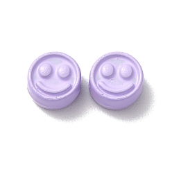 Lilac Spray Painted Alloy Beads, Flat Round with Smiling Face, Lilac, 7.5x4mm, Hole: 2mm