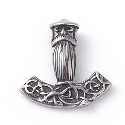 Antique Silver 316 Surgical Stainless Steel Pendants, Thor's Hammer, Antique Silver, 20x20x6mm, Hole: 3x3.5mm