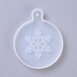 Blanc Moules en silicone pendant, moules de résine, pour la résine UV, fabrication de bijoux en résine époxy, Noël flocon de neige, blanc, 64x53x8mm, Trou: 2.5mm