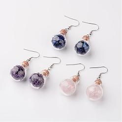 Mixed Stone Natural Gemstone Chip Beads with Hole, Inside Glass Bottle Dangle Earrings, with 304 Stainless Steel Earring Hooks, 52mm, Pin: 0.7mm