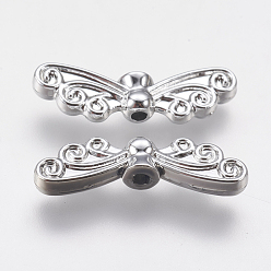 Silver Nickel Free & Lead Free Alloy Beads, Long-Lasting Plated, Bees, Silver Color Plated, 7x22x4mm, Hole: 1mm