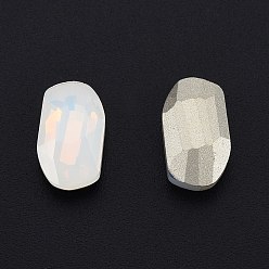 White Opal K9 Glass Rhinestone Cabochons, Pointed Back & Back Plated, Faceted, Nuggets, White Opal, 14x8x4mm