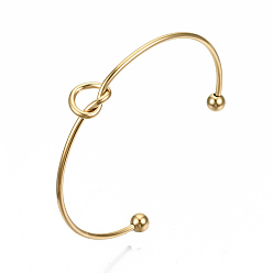 Golden 304 Stainless Steel Love Knot Cuff Bangle Making, with End Round Beads, Golden, Inner Diameter: 2-1/2 inch(63~66mm)