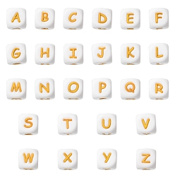 Letter A~Z 26Pcs 26 Styles Silicone Beads, Cube with Letter, Letter A~Z, 12x12x12mm, Hole: 2mm, 1pc/style