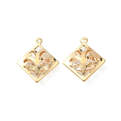 Light Gold Colgantes de cristal de diamantes de imitación, con la conclusión de hierro, encantos de rombos, la luz de oro, 26x22x7 mm, agujero: 1.2 mm