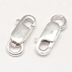 Silver 925 Sterling Silver Lobster Claw Clasps, with Jump Rings, Silver, 8x3x2mm, Hole: 2.1mm, about 74pcs/20g