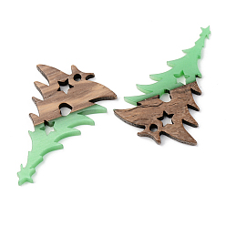 Verde Colgantes de resina opaca y madera de nogal, árbol de Navidad, verde, 38x25x3 mm, agujero: 2 mm