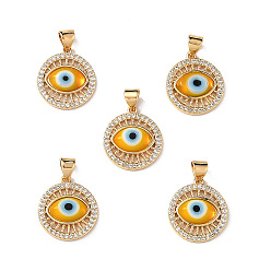 Gold Lampwork Evil Eye Pendants with Clear Cubic Zirconia, Real 18K Gold Plated Brass Findings, Lead Free & Cadmium free, Gold, 18x16x4mm, Hole: 3x3.5mm