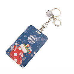 Christmas Socking Christmas Themed Plastic Keychain Card Sleeve, with Keychain Clasp and Bell, for Bus Pass Work Badge Card Holders, Christmas Socking, 110x70mm