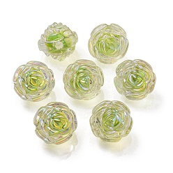 Vert Clair Placage uv perles acryliques irisées arc-en-ciel, perle bicolore en perle, rose, vert clair, 15.5x16x15mm, Trou: 3mm