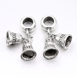 Antique Silver Bell Large Hole Alloy European Dangle Charms, Antique Silver, 24mm, Hole: 5mm