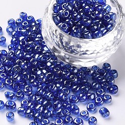Azul Abalorios de la semilla de cristal, trans. colores Abrillantado, rondo, azul, 3 mm, agujero: 1 mm, sobre 10000 unidades / libra