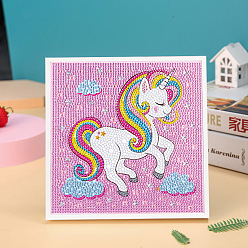 Unicorn DIY Square Animal Diamond Painting Kits, Including Frame, Resin Rhinestones, Diamond Sticky Pen, Tray Plate and Glue Clay, Unicorn Pattern, 205x210x30mm