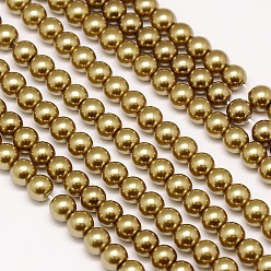 Coffee Eco-Friendly Dyed Glass Pearl Round Beads Strands, Grade A, Cotton Cord Threaded, Coffee, 10mm, Hole: 0.7~1.1mm, about 42pcs/strand, 15 inch