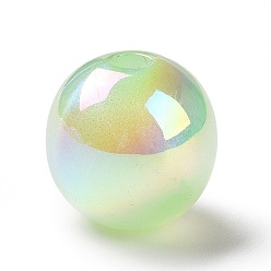 Pale Green UV Plating Rainbow Iridescent Acrylic Beads, with Glitter Powder, Round, Pale Green, 15mm, Hole: 3.2mm