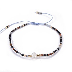 Colorido Nylon ajustable pulseras de cuentas trenzado del cordón, con cuentas de semillas japonesas y perlas, colorido, 2 pulgada ~ 2-3/4 pulgada (5~7.1 cm)