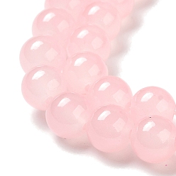 Pink De vidrio para hornear de jade imitación pintada hebras de grano redondo, rosa, 8.5~9 mm, agujero: 1.5 mm, sobre 105 unidades / cadena, 31.8 pulgada
