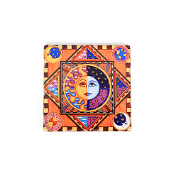 Coral Porcelain Cup Mats, Hot Pads Heat Resistant, Square with Sun Moon Art Pattern, Coral, 93.5x93.5mm