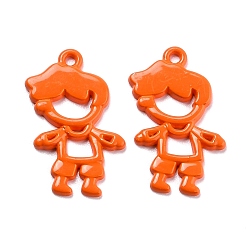 Orange Red Spray Painted Alloy Pendant, Hollow out Boy, Orange Red, 22x13x1.5mm, Hole: 1mm