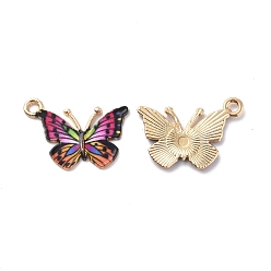 Hot Pink Light Gold Alloy Enamel Pendants, Cadmium Free & Nickel Free & Lead Free, Butterfly Charm, Hot Pink, 15.6x21.7x1.6mm, Hole: 2mm
