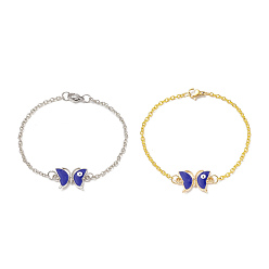 Platino & Oro 2 piezas 2 mariposa de aleación de color con pulseras de eslabones de mal de ojo con esmalte, joyas de hierro para mujer, platino y oro, 7-3/8 pulgada (18.6 cm), 1 pc / color