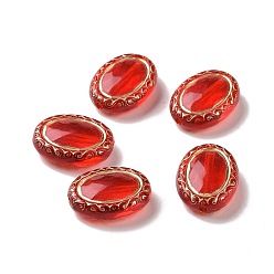 Rouge Perles acryliques transparentes, métal doré enlaça, ovale, rouge, 17.5x13.3x5.7mm, Trou: 1.6mm, environ610 pcs / 500 g
