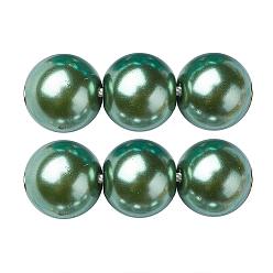 Sea Green Eco-Friendly Glass Pearl Beads Strands, Grade A, Round, Dyed, Cotton Cord Threaded, Sea Green, 10mm, Hole: 1.2~1.5mm, about 42pcs/strand, 15.7 inch