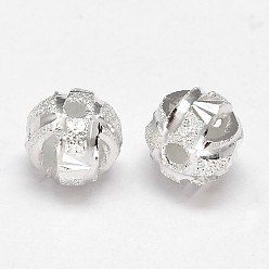 Серебро Текстурированные 925 круглые бусины из чистого серебра, серебряные, 10 мм, отверстие : 1.5 мм