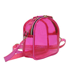 Fuchsia Laser Transparent Sling Bag, Mini PVC Crossbody Shoulder Backpack, with PU Leather Handle, for Women Girls, Fuchsia, 17.5x17.5x7cm