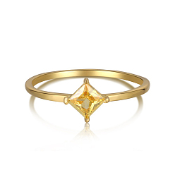 Настоящее золото 18K Золотое кольцо на палец с ромбом из кубического циркония, 925 кольцо из стерлингового серебра с камнем, золотые, 1.1 мм, размер США 7 (17.3 мм)