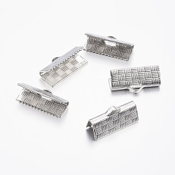Stainless Steel Color 304 Stainless Steel Ribbon Crimp Ends, Rectangle, Stainless Steel Color, 7x15mm, Hole: 1.2x3mm