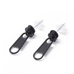 Noir Boucles d'oreilles en alliage avec boucle à glissière et épingles en fer pour femmes, noir, 25.5mm, pin: 0.7 mm