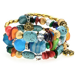 Mixed Color Alloy & Resin Beads Three Loops Wrap Style Bracelet, Bohemia Style Bracelet for Women, Mixed Color, 7-1/8 inch(18cm)