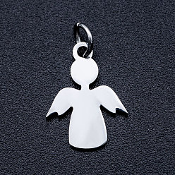 Stainless Steel Color 201 Stainless Steel Pendants, Stamping Blank Tag Charms, with Unsoldered Jump Rings, Angel, Stainless Steel Color, 15x11.5x1mm, Hole: 3mm, Jump Ring: 5x0.8mm