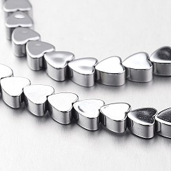Silver Plated Electroplate Non-magnetic Synthetic Hematite Bead Strands, Heart, Silver Plated, 6x6x2mm, Hole: 1mm, about 71pcs/strand, 15.7 inch