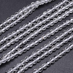 Quartz Crystal Faceted Round Natural Quartz Crystal Beads Strands, Rock Crystal Beads, 4mm, Hole: 1mm, about 93pcs/strand, 15.5 inch