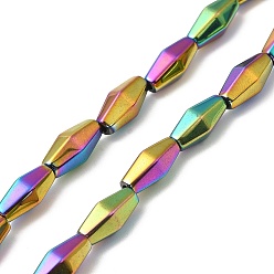 Rainbow Plated Electroplate Synthetic Magnetic Hematite Beads Strands, Faceted, Rhombus, Rainbow Plated, 12~12.5x5.5~6mm, Hole: 1.2mm, about 31~33pcs/strand, 16.54~16.93''(42~43cm)