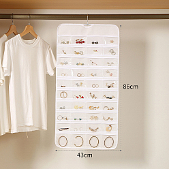 White 80-Pocket Rectangle Foldable Non-woven Fabric Jewelry Roll, Wall-Mounted Jewelry Hanging Organizers for Pendants, Earrings, Rings, Bracelets Storage, White, 86x43cm