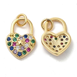 Real 18K Gold Plated 925 Sterling Silver Micro Pave Cubic Zirconia Charms, Heart Lock with Star Charm, with Jump Ring, Real 18K Gold Plated, 11x8x2.5mm, Hole: 2.3mm