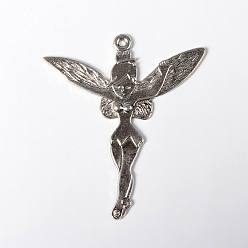 Antique Silver Tibetan Style Fairy Sprite Charms, Halloween, Characters Alloy Pendants in Fairy Tales, Lead Free & Cadmium Free & Nickel Free, Idea For Jewelry Making, Antique Silver, 51x46x2mm, Hole: 1.5mm